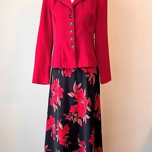 Elegant Red Floral Women's Skirt Set
